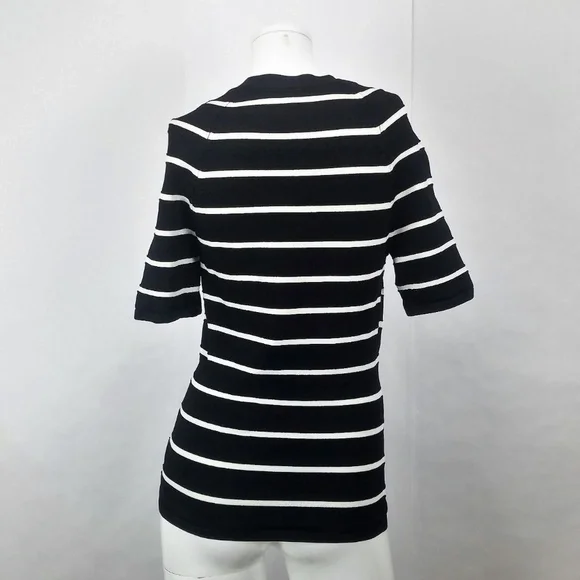 WHBM Women's Black & White Striped Half Sleeve Top - Size Small - Picture 2 of 4